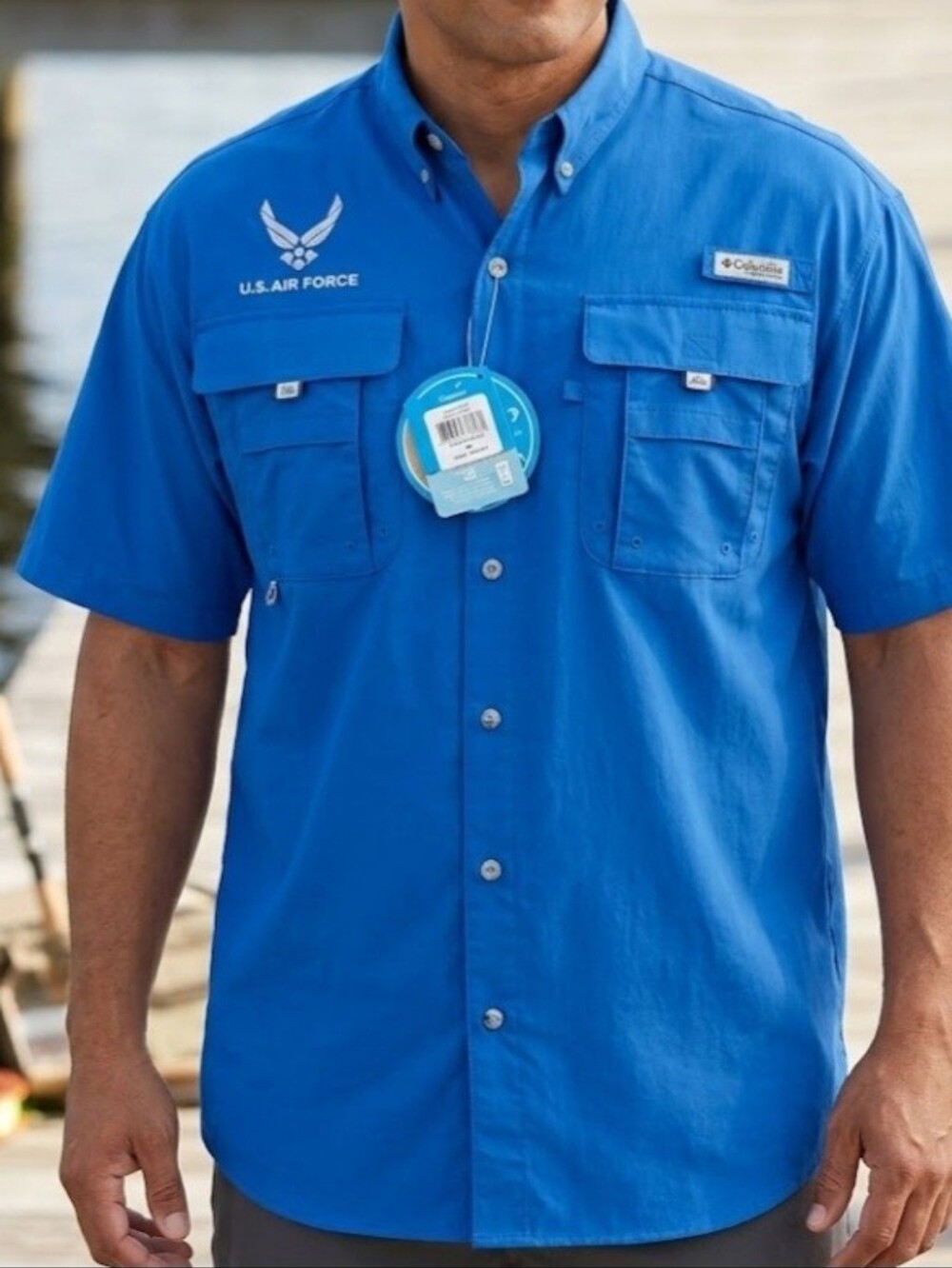 Blue Columbia Shirt Men's Blue Short Sleeve  Columbia Shirt Size Medium